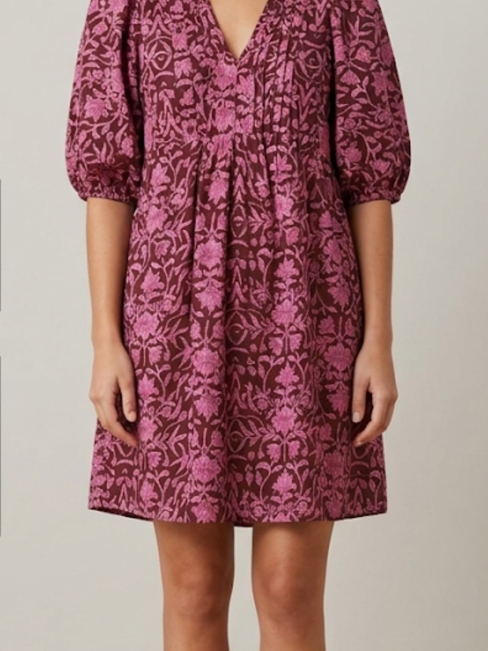 Universal Thread Pink and Burgandy Floral V-Neck Puff Sleeve Dress